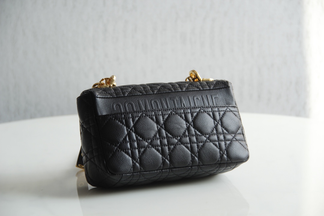 Small Dior Caro Bag Black Supple Cannage Calfskin